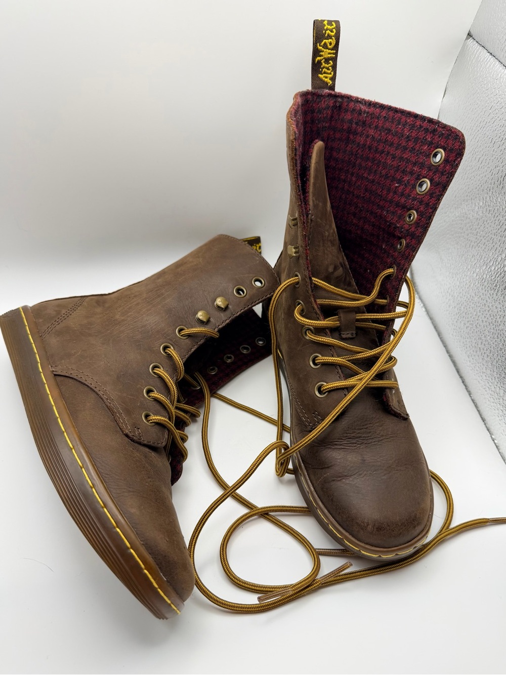 Dr. Martens Tehani Plaid Lined Leather Boots Combat Fall Grunge Indie EU 36 US 5
